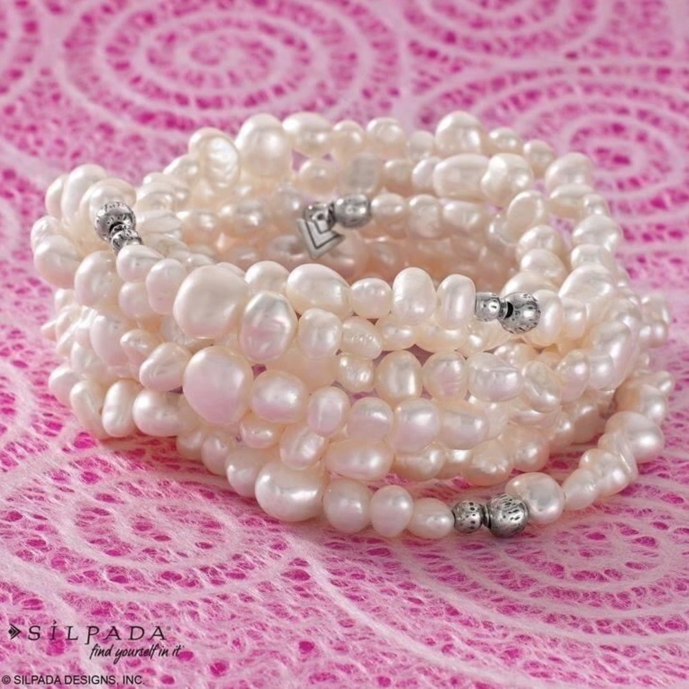 Silpada Sterling Silver Freshwater Pearl Goddess Stetch 7 Bracelet Set